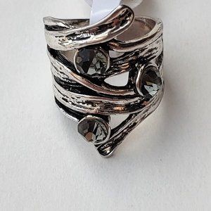 Silver & Rhinestone Statement Fashion Ring Sz 7.5
